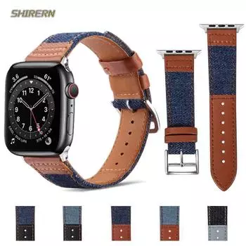 Кожаный ремешок для Apple Watch Band 45 мм, 44 мм, 40 мм, 41 мм, 49 мм, джинсовый браслет, ремешок для часов, аксессуары iwatch Series 5 6 se 7 8 ultra