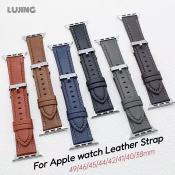 Кожаный ремешок для Apple watch Ремешок 44 мм 40 мм 45 мм 41 мм 42 мм 38 мм 49 мм 46 мм браслет iwatch series10 Ultra 2 9 SE 8 7 6 5 4 38mm 40mm 41mm чёрный