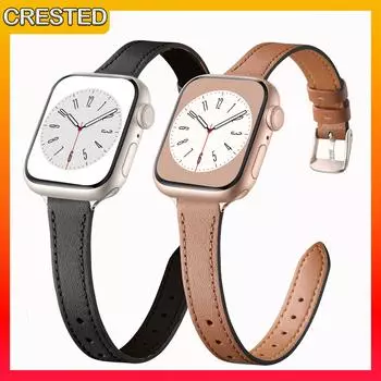 Кожаный ремешок для Apple Watch Ultra 49 мм 45 мм 41 мм 38 мм 42 мм 44 мм 40 мм мужской женский тонкий ремешок из натуральной кожи для iWatch серии 9 8 7 SE 6 5 4 3 2 1 42-44-45-49mm оранжевый