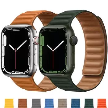 Кожаный ремешок для часов Apple, ремешок 44 мм, 40 мм, 41 мм, 45 мм, 42 мм, 38 мм, оригинальный браслет с магнитной петлей, ремешок iWatch series 3, 5, 4 SE, 6, 7