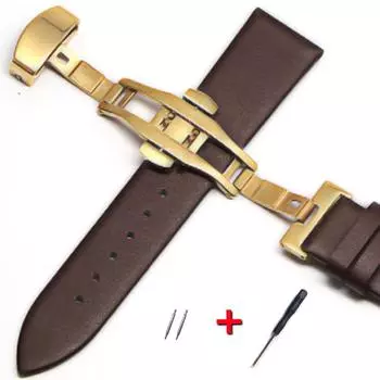 Кожаный ремешок для часов, мягкая ультратонкая водонепроницаемая цепочка для часов из воловьей кожи, пряжка-бабочка, аксессуары для мужчин и женщин 14mm