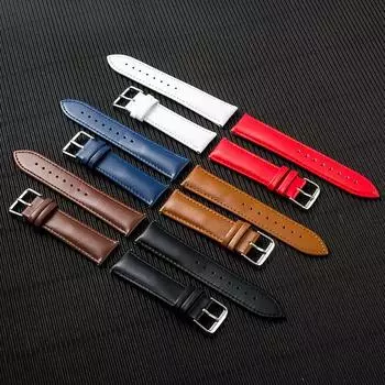 Кожаный ремешок для часов, мужской и женский ремешок для часов из натуральной кожи, универсальная пряжка, аксессуары для часов, водонепроницаемый ремешок из воловьей кожи, аксессуары 12MM чёрный