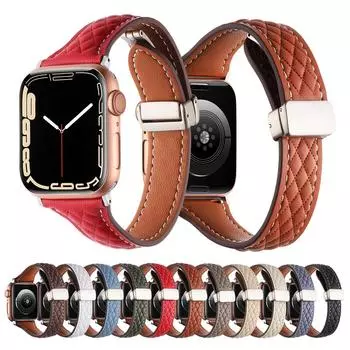 Кожаный ремешок для часов с небольшим поясом и стеганым узором для Apple Watch 38 мм, 40 мм, 41 мм, Iwatch 42 мм, 44 мм, 45 мм, 49 мм