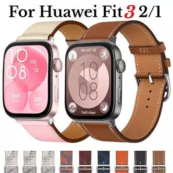 Кожаный ремешок для Huawei Watch Fit 3 Сменный ремешок для смарт-часов Спортивный браслет ретро-браслет Correa Huawei Fit 2 1 Аксессуары For huawei Fit чёрный