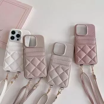 Кожаный чехол-накладка Card Lanyard для iPhone 16 15 14 Pro Max 13 12 11 Samsung S25 S24 S23 S22 A54 A34 A14, простой противоударный чехол iPhone 14 чёрный