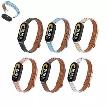 Кожаный ремешок для Xiaomi Band 8, браслеты для мужчин и женщин, браслет для xiaomi Miband 8 NFC, аксессуары для умных часов, модные аксессуары Xiaomi Band 8/NFC чёрный