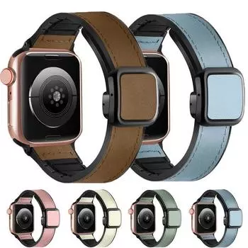 Кожаный ремешок с магнитной пряжкой для Apple Watch 8, 45 мм, 41 мм, ультра 49 мм, силиконовый + кожаный ремешок iWatch Series 9, 7, 6, 5, 38 мм, 41 мм, 40 мм