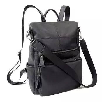 Кожаный рюкзак, черный, первый слой, женский рюкзак из коровьей кожи, модная универсальная мягкая женская сумка из кожи чёрный