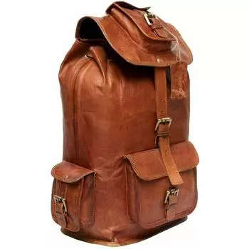 Кожаный рюкзак из козы, натуральный рюкзак для ноутбука, винтажный дорожный коричневый новый мужской рюкзак 16 x 8 x 8 in коричневый
