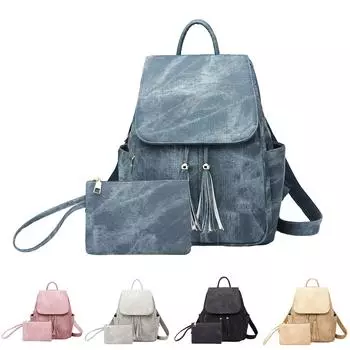 Кожаный рюкзак-кошелек для женщин, кожаный рюкзак среднего размера с кисточками, модные сумки и сумки на плечо, дорожные сумки One Size чёрный