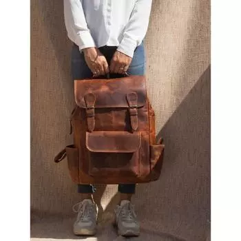 Кожаный рюкзак, Кожаный рюкзак ручной работы, Персонализированный кожаный рюкзак для ноутбука, Кожаный походный рюкзак, Кожаная походная сумка Мужчины Женщины 12 x 16 x 5 in коричневый
