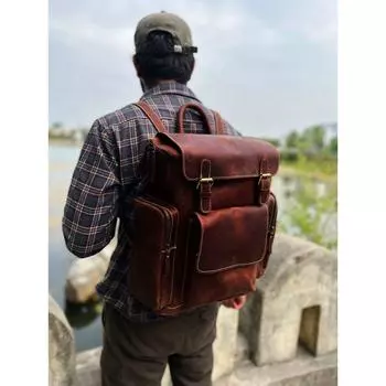 Кожаный рюкзак, Кожаный рюкзак ручной работы, Персонализированный кожаный рюкзак для ноутбука, Кожаный походный рюкзак, Кожаная походная сумка Мужчины Женщины 12 x 16 x 6 in коричневый