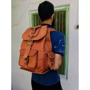 Кожаный рюкзак, кожаный рюкзак, сумка для отдыха, школьный рюкзак, деревенская кожаная сумка, лучший подарок, дорожный рюкзак, подарок лучшему другу 16 x 5 in коричневый
