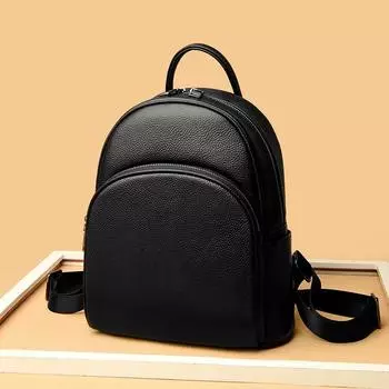 Кожаный рюкзак, модный, в стиле колледжа, женская повседневная сумка, первый слой, рюкзак из коровьей кожи чёрный