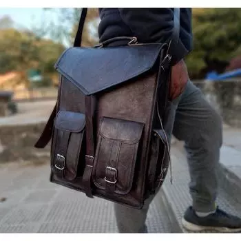 Кожаный рюкзак, мужской рюкзак для ноутбука, черный кожаный рюкзак ручной работы, большой дорожный рюкзак, мужская кожаная сумка, подарок для него 15 x 11 x 4 in чёрный