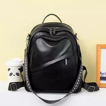 Кожаный рюкзак на молнии Женский модный рюкзак Diagonal Zipper чёрный