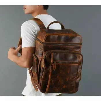Кожаный рюкзак ручной работы в западном стиле, большой рюкзак для колледжа и офиса, унисекс из кожи буйвола, 15-дюймовый рюкзак для ноутбука, винтажная дорожная сумка коричневый