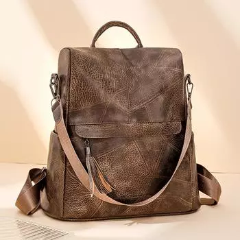 Кожаный рюкзак с кисточками, женский противоугонный рюкзак, уличный дорожный рюкзак чёрный