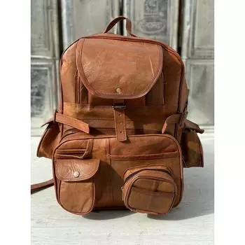 Кожаный рюкзак, винтажная натуральная новая сумка, коричневая мужская коза 17 x 11 x 11 in коричневый