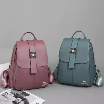 Кожаный рюкзак Женская сумка Дорожный рюкзак большой вместимости синий