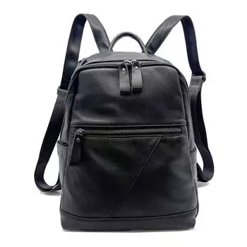 Кожаный рюкзак женский черный первый слой коровьей кожи женский рюкзак модная универсальная мягкая кожаная женская сумка чёрный