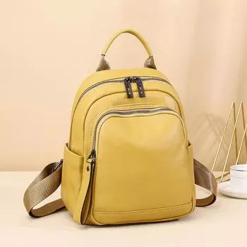 Кожаный рюкзак женский кожаный маленький рюкзак модный обходной верхний слой натуральный мягкий кожаный двойной рюкзак женская сумка Height 27 * Width 22 * Thickness 14CM