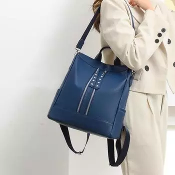 Кожаный рюкзак Женский многоцелевой дорожный рюкзак большой вместимости чёрный