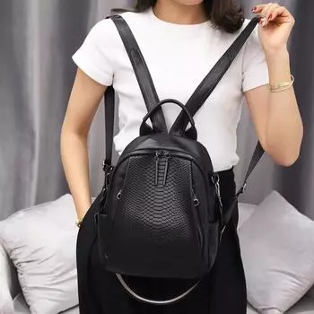 Кожаный рюкзак женский модный рюкзак для отдыха мамочки головной убор кожаный мягкий кожаный дорожная сумка чёрный