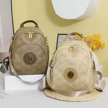 Кожаный рюкзак Женский противоугонный школьный рюкзак большой емкости хаки