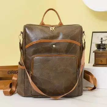 Кожаный рюкзак Женский рюкзак большой вместимости с вышивкой