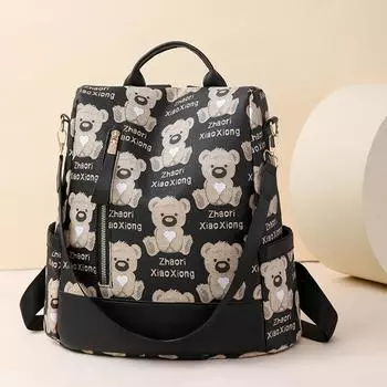 Кожаный рюкзак Женский рюкзак с принтом Дорожная школьная сумка большой емкости хаки