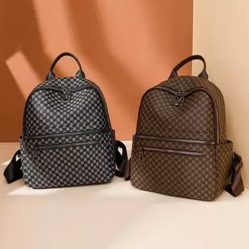 Кожаный рюкзак Женский рюкзак с принтом и буквенным принтом Дорожный рюкзак большой емкости коричневый