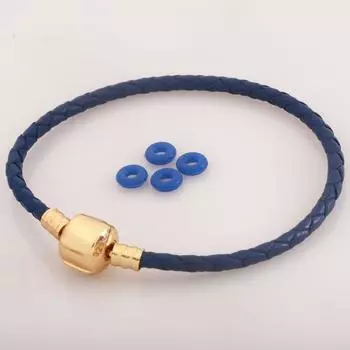Кожаный Шнурок Золотой Женский Браслет на Удачу Сделай Сам 18cm Dark blue +8 anti-skid rings