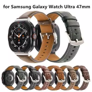 Кожаный силиконовый браслет для Samsung Galaxy Watch Ultra 47 мм, спортивный ремешок для часов ULTRA7 47 мм, ремешок для часов без зазоров чёрный