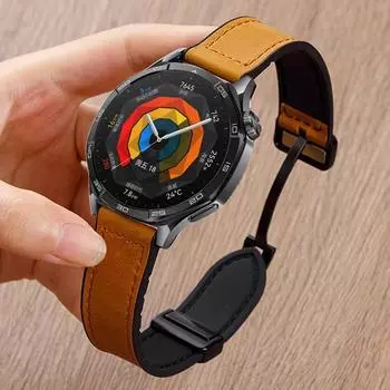 Кожаный силиконовый ремешок для Huawei Watch GT 5 46 мм 41 мм спортивный ремешок магнитный кожаный ремешок для часов Huawei GT5 GT4 GT3 GT2 GT2e 22mm чёрный