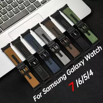 Кожаный + силиконовый ремешок для Samsung Galaxy Watch Ultra 47 мм, новый браслет для умных часов Samsung Watch 6/5/4 40 мм, 44 мм, сменный ремешок Galaxy watch 4 40mm серый