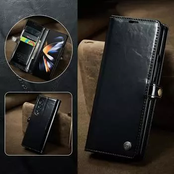 Кожаный складной чехол-бумажник с защитой от падения всего тела для Samsung Z Fold4 Zfold4 Fold 3 Fold3 Fold 4 Карманный защитный чехол для карт for Samsung z fold 4 розовый