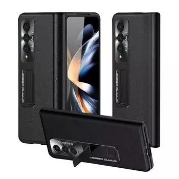 Кожаный складной чехол для Samsung Galaxy Z Fold 4 5g, защитный чехол с магнитным держателем и тонким противоударным закаленным стеклом Samsung Z Fold 4 серый