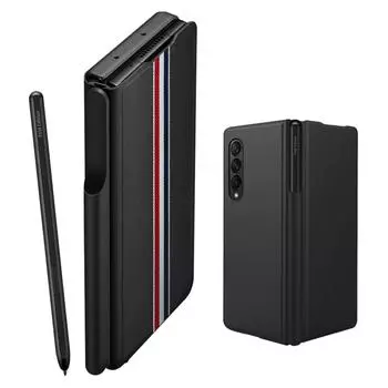 Кожаный складной чехол для Samsung Galaxy Z Fold 4 5g, тонкий складной чехол для смартфона с прорезью для ручки, противоударный противоударный чехол для телефона Samsung Z Fold 4