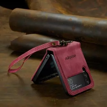 Кожаный складной чехол для телефона без отпечатков пальцев для Samsung Galaxy Z Flip4 Flip 4 5g Zflip4, модный чехол с ремешком с защитой от пыли for Samsung Z Flip 4 розовый