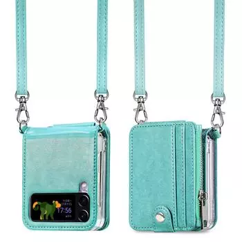 Кожаный складной чехол с функцией бумажника для Samsung Galaxy Z Flip 4 5g Flip4 Flip3 Flip с 3 слотами для карт, чехлы-шнурки для телефона for Samsung Z Flip 4 синий