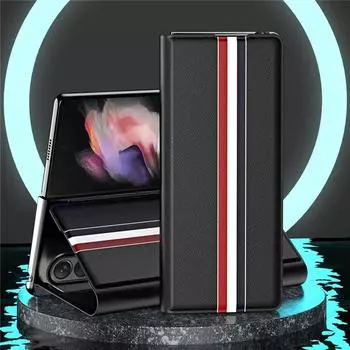 Кожаный складной чехол с функцией кошелька для Samsung Galaxy Z Fold 6 5 3 2, полная защита, чехол, роскошный деловой защитный держатель-подставка for Galaxy Z Fold 3 чёрный