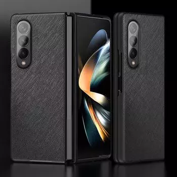 Кожаный складной чехол с перекрестным узором для Samsung Galaxy Z Fold4 5g, чехол Sumsung Zfold 4 5g Z4, жесткий защитный чехол для ПК 7,6 дюйма For Samsung 01 красный