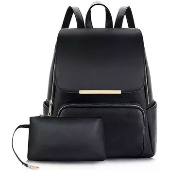 Кожаный стильный и трендовый женский стандартный рюкзак для колледжа, офиса, дорожная сумка, сумка для девочек, черный кошелек