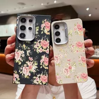 Кожаный текстурированный мягкий чехол из ТПУ для телефона Samsung S24 S23 Ultra Plus S21 S20 Fe A55 A53 A35 A15 A16 A06 с цветочным узором, ударопрочный, однотонный, тонкий чехол Samsung S24 чёрный