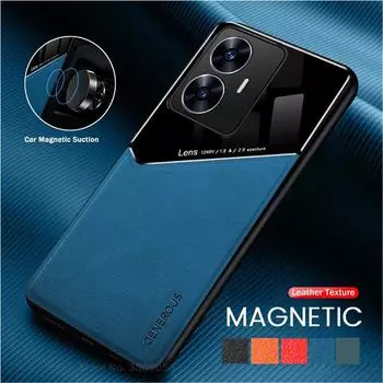 Кожаный текстурный чехол для Realme C67 4G C55 C53 C30 C30S C21Y C25Y с автомобильным магнитным противоударным деловым чехлом с полной защитой Realme C21Y (C25Y) синий