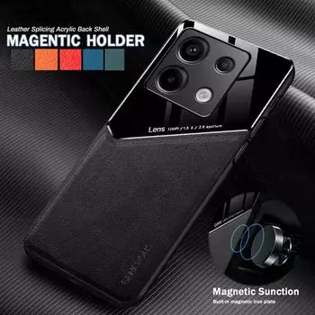 Кожаный текстурный чехол для Xiaomi Redmi Note Pro 13 5G Note 12 Pro 12S 11 11S с автомобильным магнитным противоударным деловым чехлом с полной защитой Redmi Note 11 4G чёрный