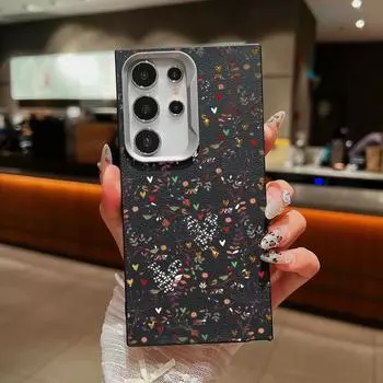 Кожаный текстурный мягкий чехол из ТПУ для телефона Samsung S24 Fe S23 Ultra S22 S21 S20 A55 A53 A35 A15 A16 A06 A05s с узором из лозы, противоударный тонкий чехол Samsung S24 чёрный