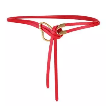 Кожаный тонкий ремень женский с пряжкой в виде подковы, украшением на талию для пальто и рубашки, пояс из коровьей кожи с узлом красный