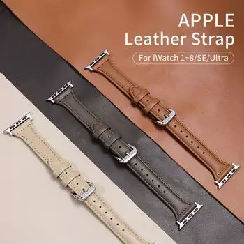 Кожаный тонкий ремешок для Apple Watch Band 44 мм, 40 мм, 41 мм, 45 мм, 38 мм, 42 мм, 49 мм, 44, 45, для IWatch Series 8, 7 SE, 6, 5, 4, 3, 2, 1, женский браслет 38/40/41mm абрикосовый